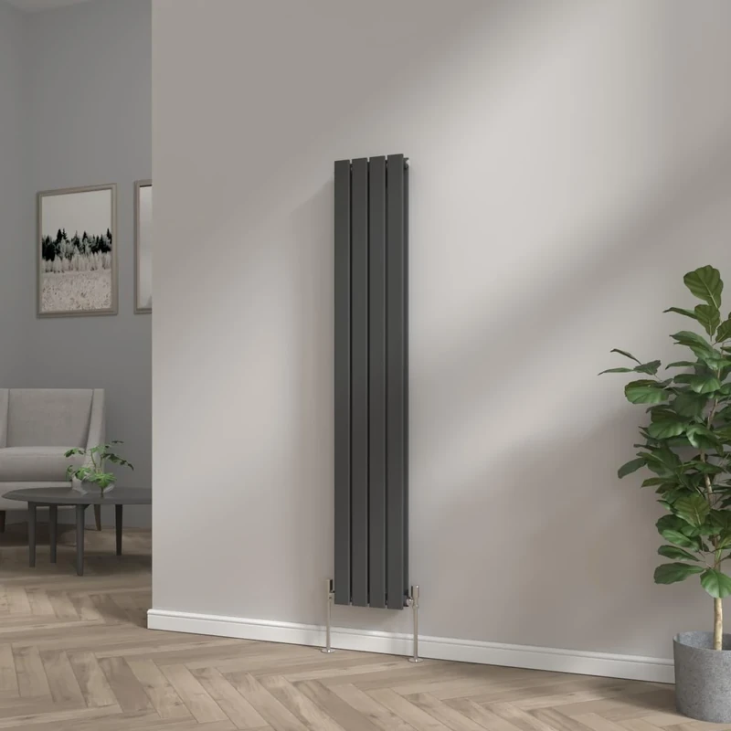 NRG 1600x272 Vertical Column Designer Radiator Black Double Flat Panel