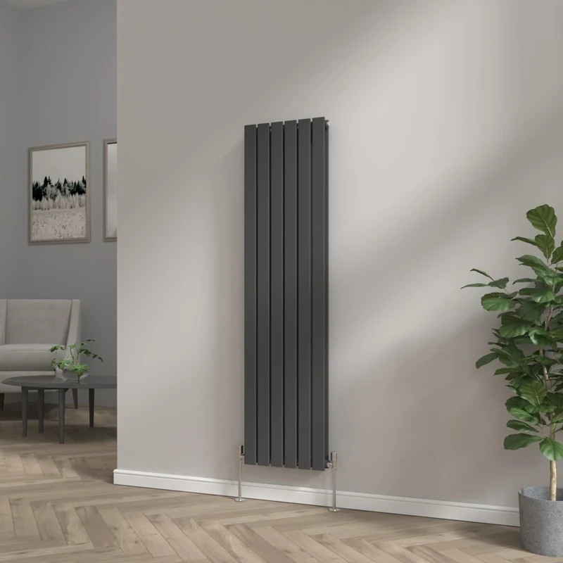NRG 1600x408 Vertical Column Designer Radiator Black Double Flat Panel