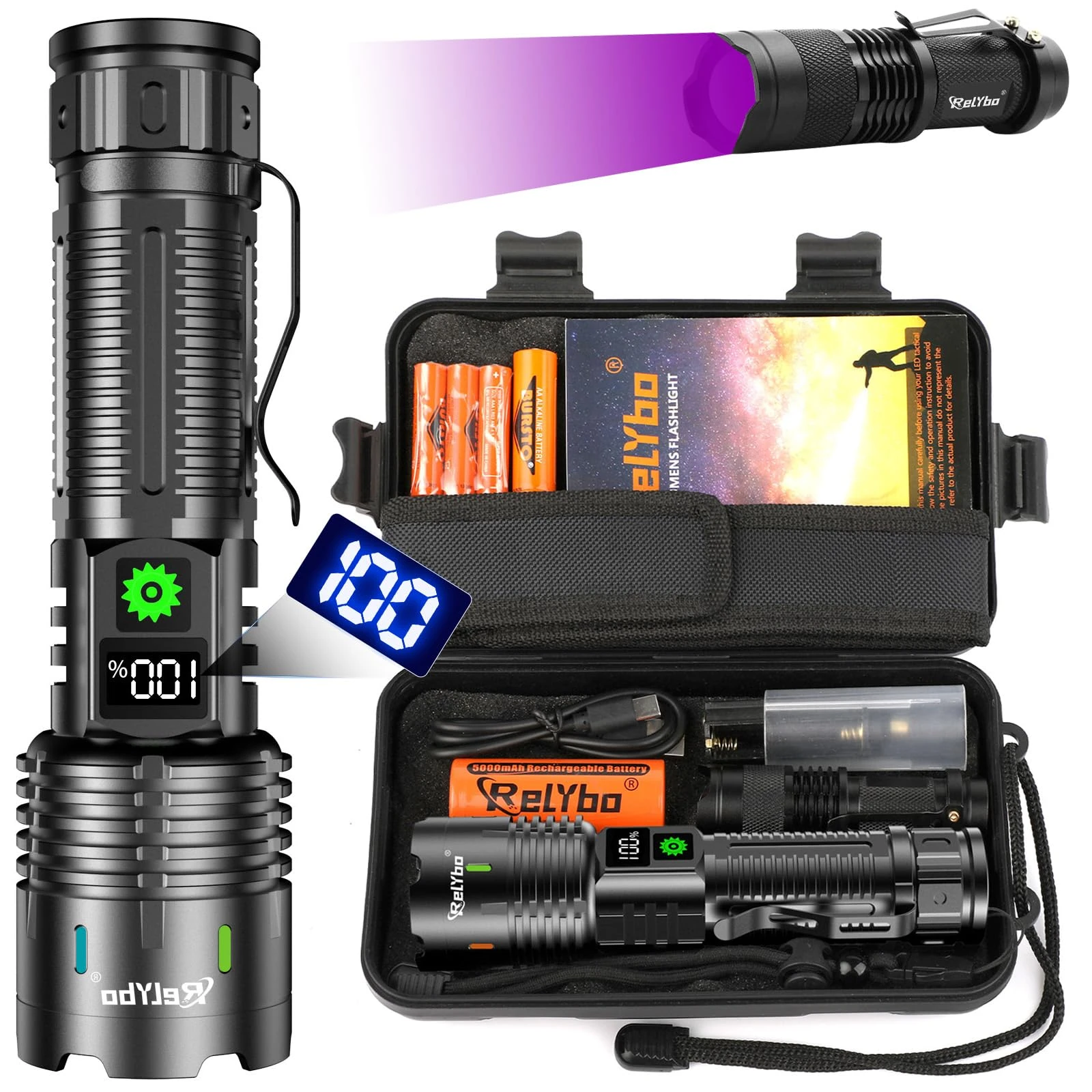 Relybo Torches LED Super Bright Rechargeable Flashlight Rechargeable Battery Torch for Dog