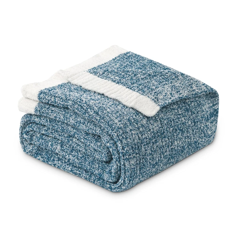 MH MYLUNE HOME Ultra Soft Ribbed Throw Blanket for Couch 60x80 Inches Luxurious Super Cozy Fluffy Microfiber Blanket Plush Warm Reversible Throw Blankets for Sofa Bed - Blue 60 x 80 Inches