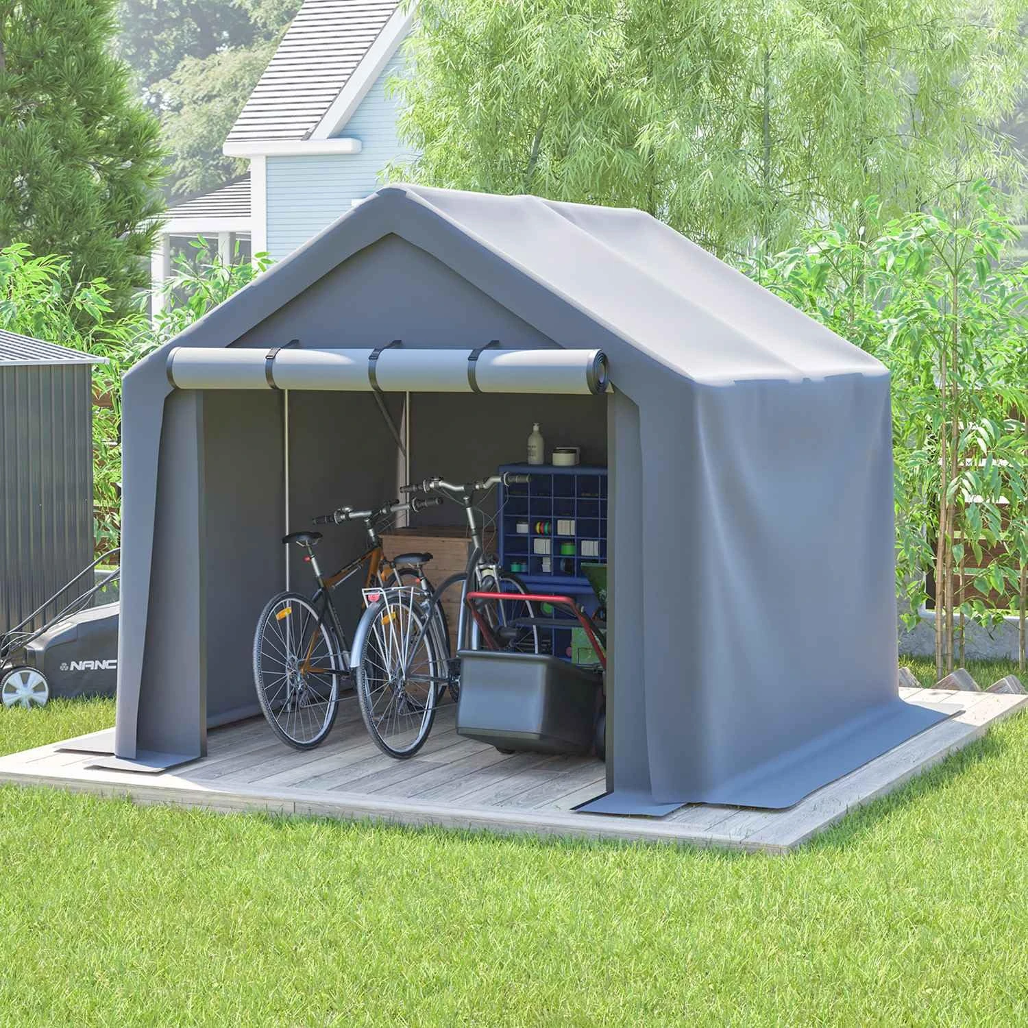 BIRCHTREE Outdoor Garden Storage Tent Bike Motorcycle Carport Shed Shelter Steel Frame Zipper Door Waterproof Cover
