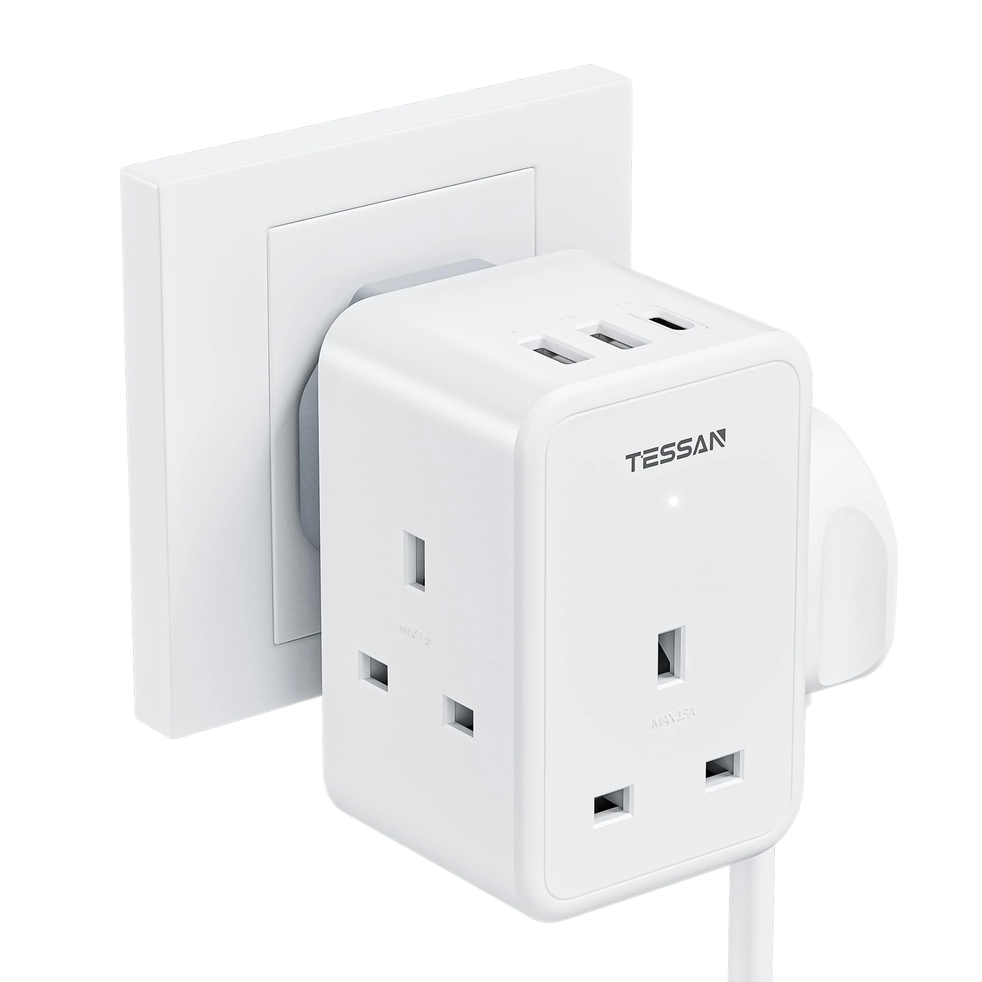 USB Charger Plug Adaptor UK, TESSAN 3 Way Plug Extension Socket with Multi USB Charging Station, Multiplug Extender for Home,Office, School Supplies