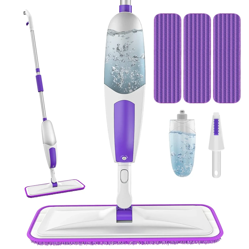 Microfibre Spray Mops for Cleaning Floors: SEVENMAX Flat Foor Mop with 3 Washable Pads 550ml Refillable Bottle Dry Wet Use for Kitchen Bathroom Hard Wood Laminate Tile Vinyl Wooden Floor Dust Cleaning