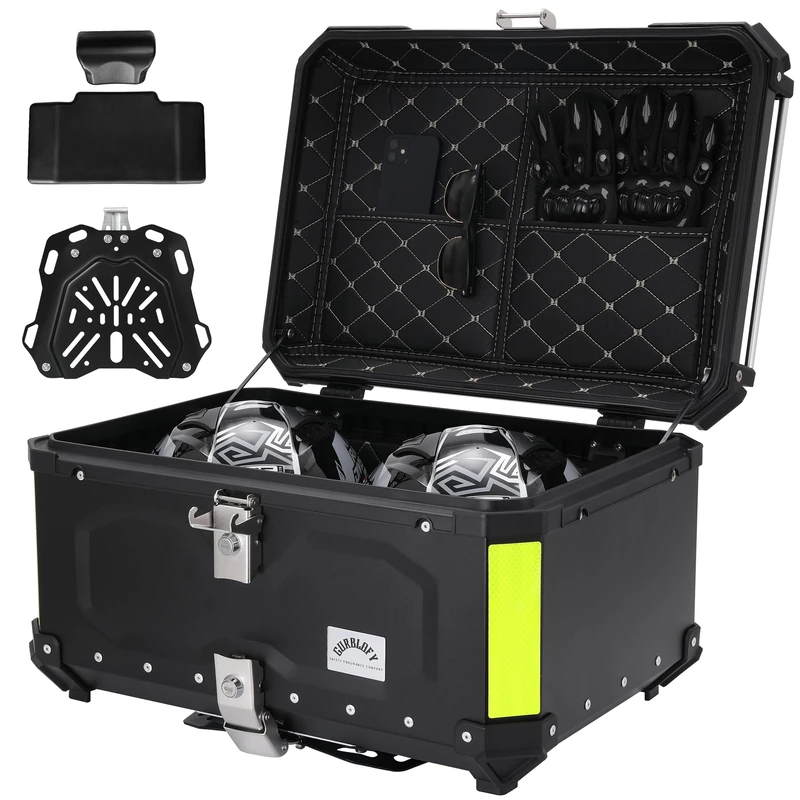 Gurblofy Motorcycle Top Case, 45L Aluminum Motorcycle Trunk, GBTC-65BL