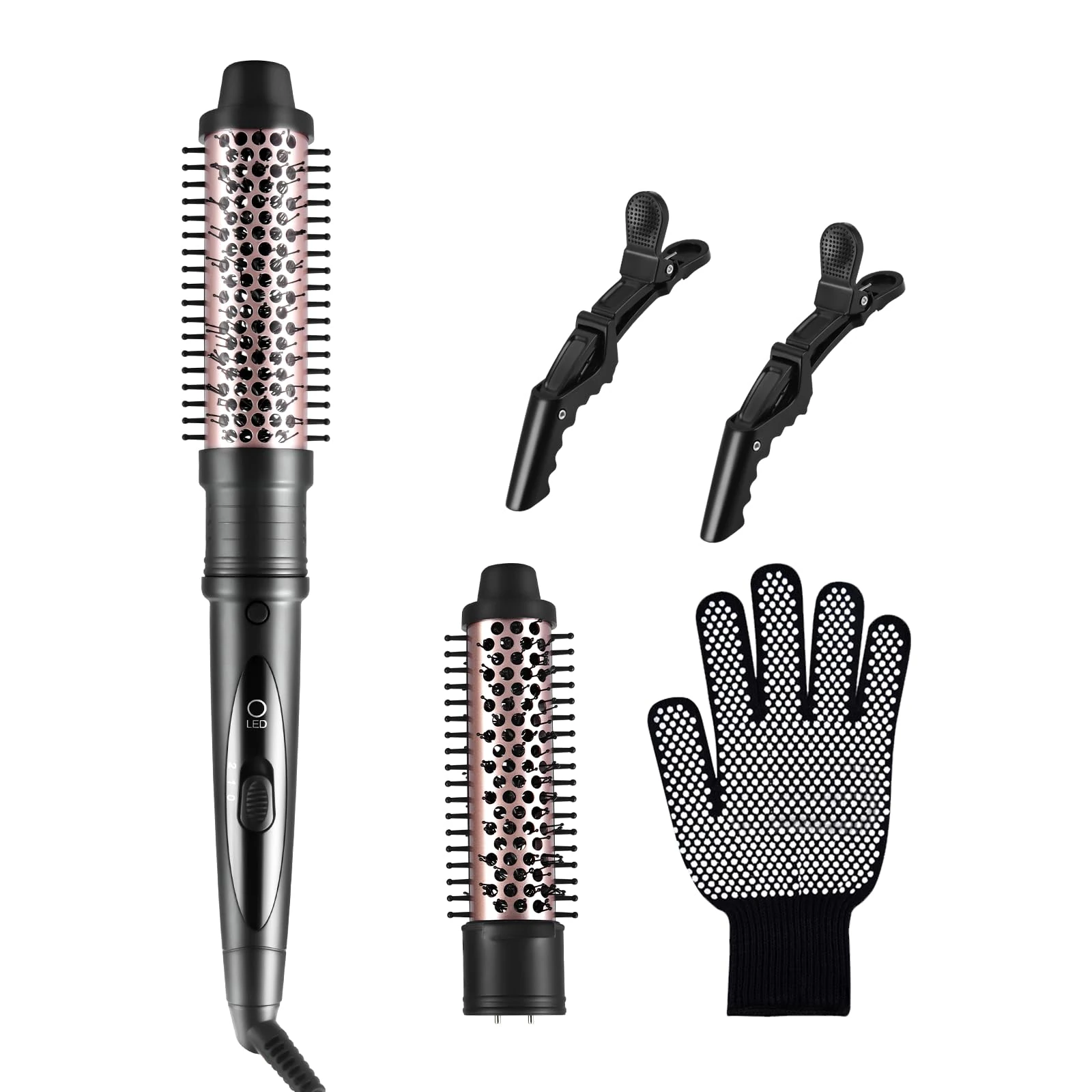 CkeyiN Thermal Hot Brush Set,2 Interchangeable Ceramic Tourmaline Ionic,38/32mm Ionic Heated Hot Round Brush,Medium & Long Hair for Hairstyle-Curly,Straight,Comb,Dual Voltage,UK Plug Dual Voltage