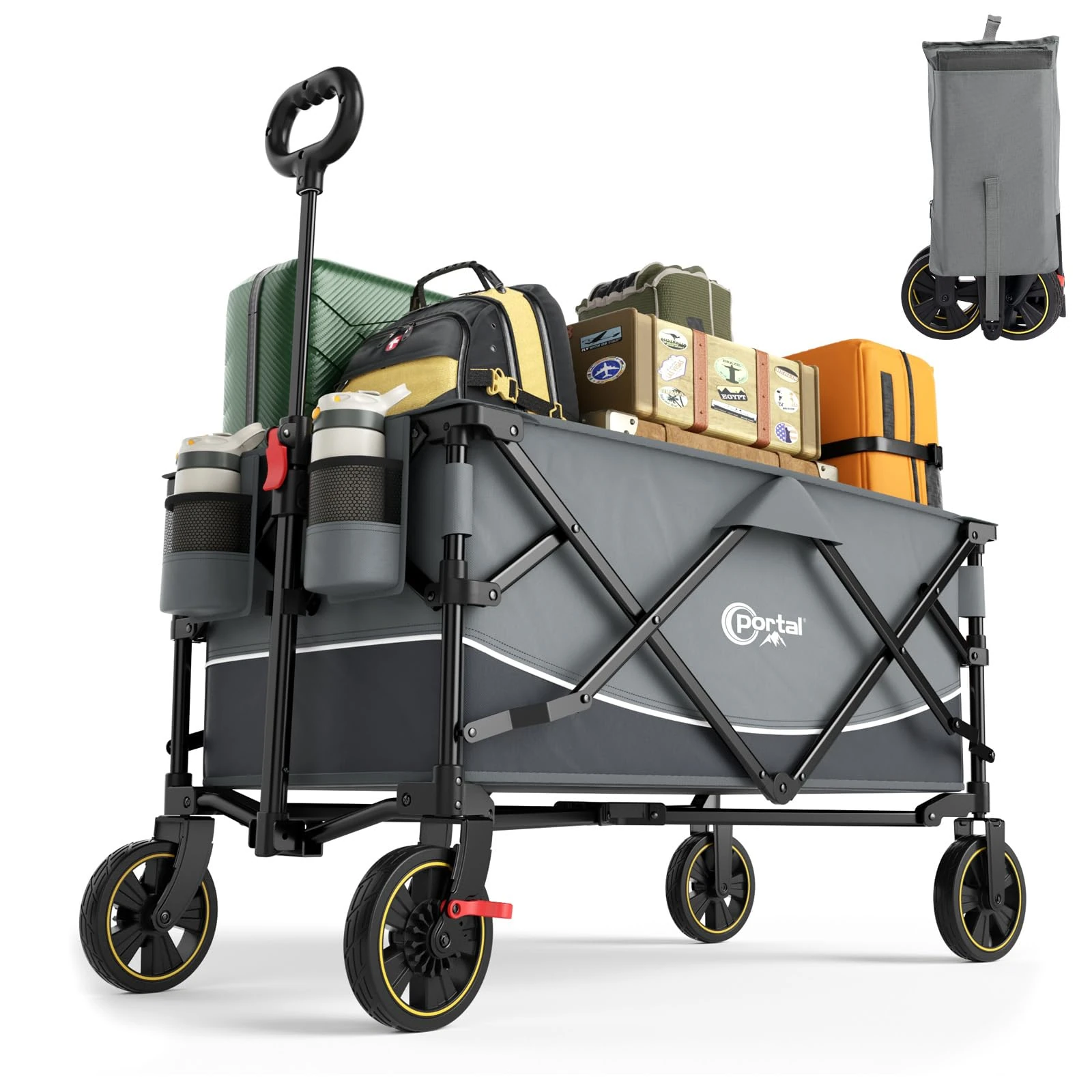 Portal Festival Trolley on Wheels Camping Trolley Cart with Brakes Heavy Duty Beach Wagon Pull along Collapsible Hand Truck Trailer Buggy for Picnic Garden Event Utility Pet 200L