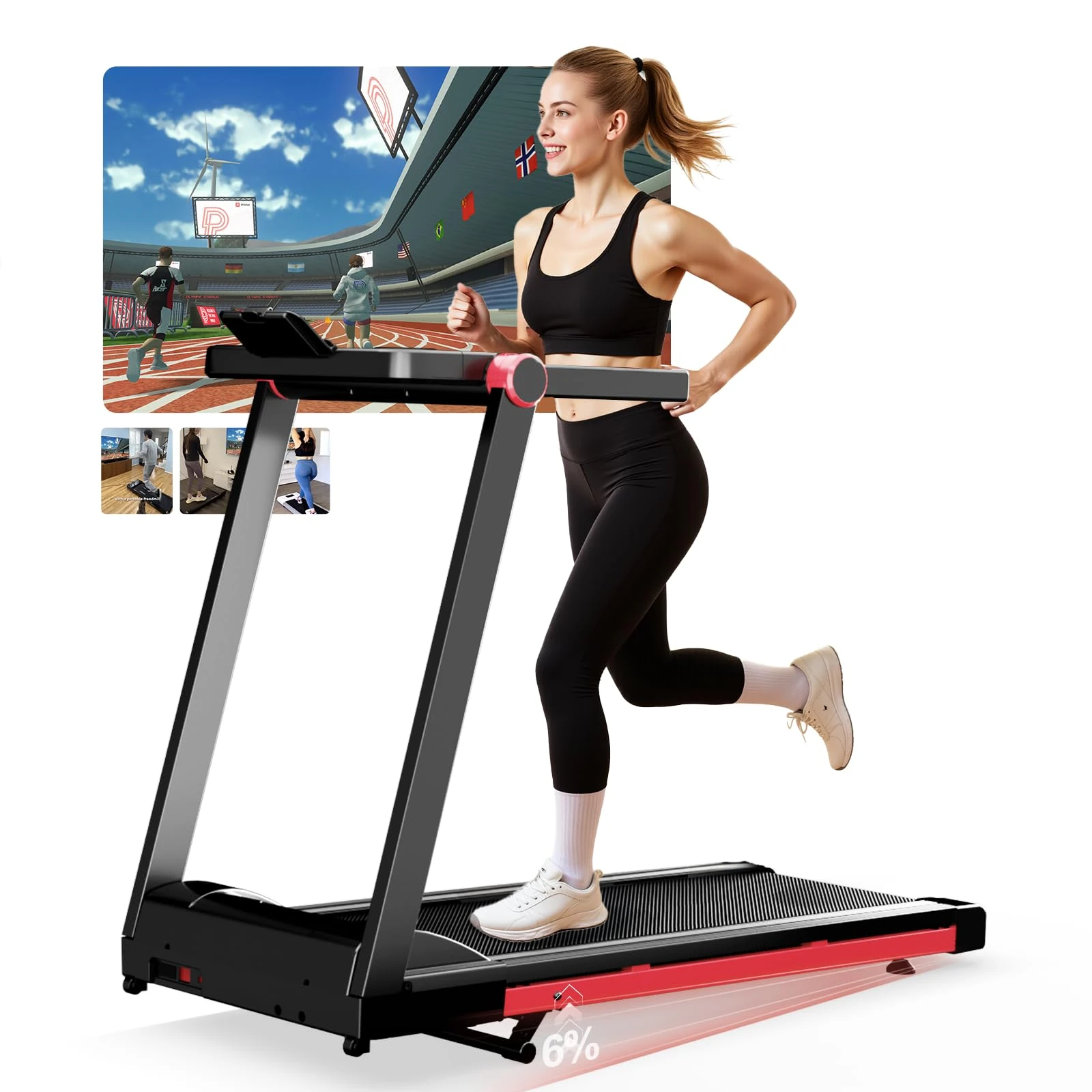 Superun Treadmills for Home Foldable with 6% Incline,16km/h,112x42cm Large Running Area,158KG Capacity Folding Treadmill,2573W Motor Running Machines for Home with APP Control,Door to Door Delivery