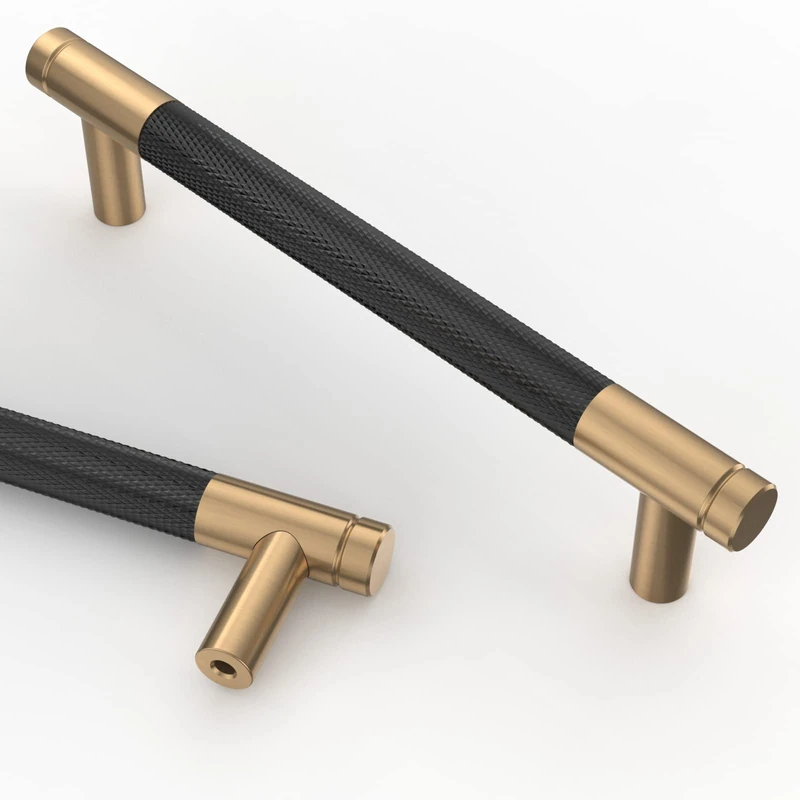 Asidrama 30 Pack 5 Inch(128mm) Matte Black and Champagne Bronze Cabinet Pulls Knurled Cabinet Handles Cupboard Handles Kitchen Cabinet Hardware for Cupboard Drawer Pulls