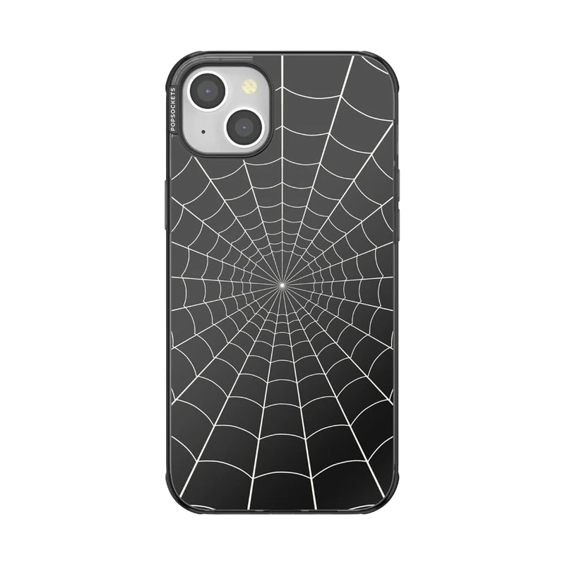 PopSockets iPhone 14 Plus Case with Phone Grip and Slide Compatible with MagSafe, Phone Case for iPhone 14 Plus, Wireless Charging Compatible, Spiderman - Black Web