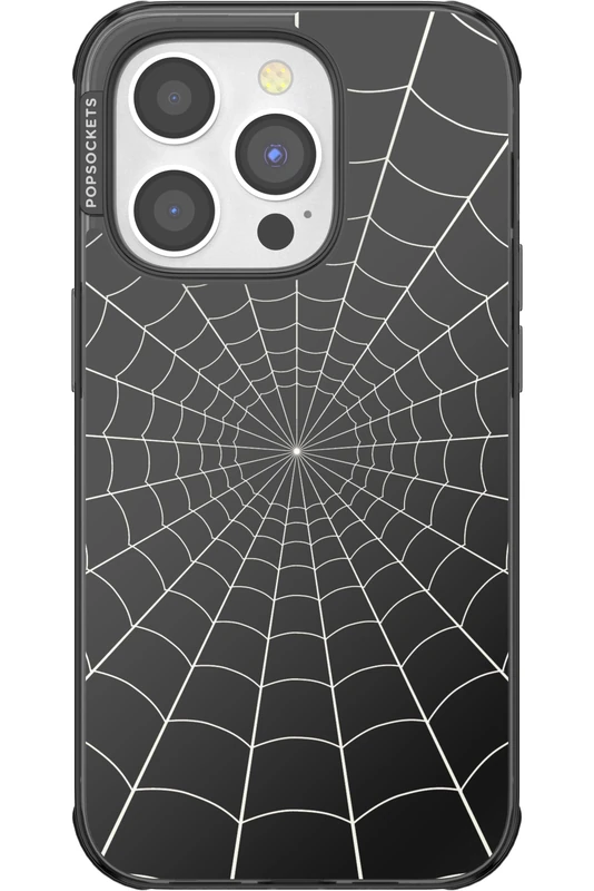 PopSockets iPhone 15 Pro Case with Round Phone Grip Compatible with MagSafe, Phone Case for iPhone 15 Pro, Wireless Charging Compatible, Spiderman - Black Web