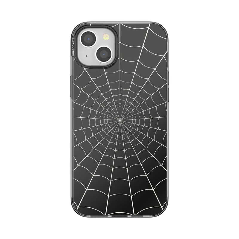 PopSockets iPhone 15 Plus Case with Round Phone Grip Compatible with MagSafe, Phone Case for iPhone 15 Plus, Wireless Charging Compatible, Spiderman - Black Web