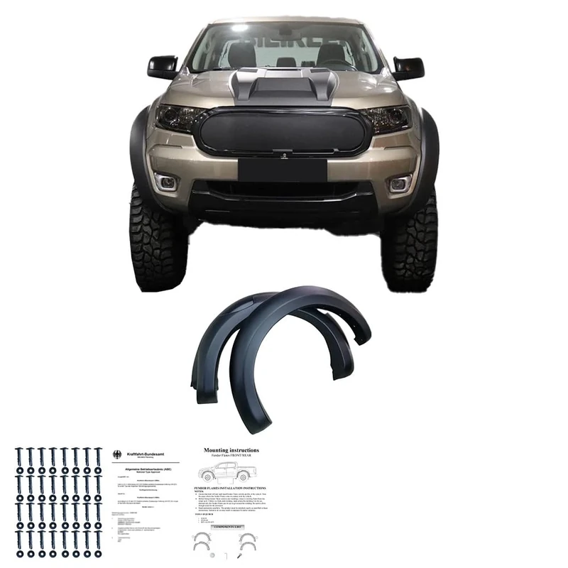 Oneway Set Fender Flares compatible with Ford Ranger T6/T7/T8 2012-2022 (Jumbo) - Matt black