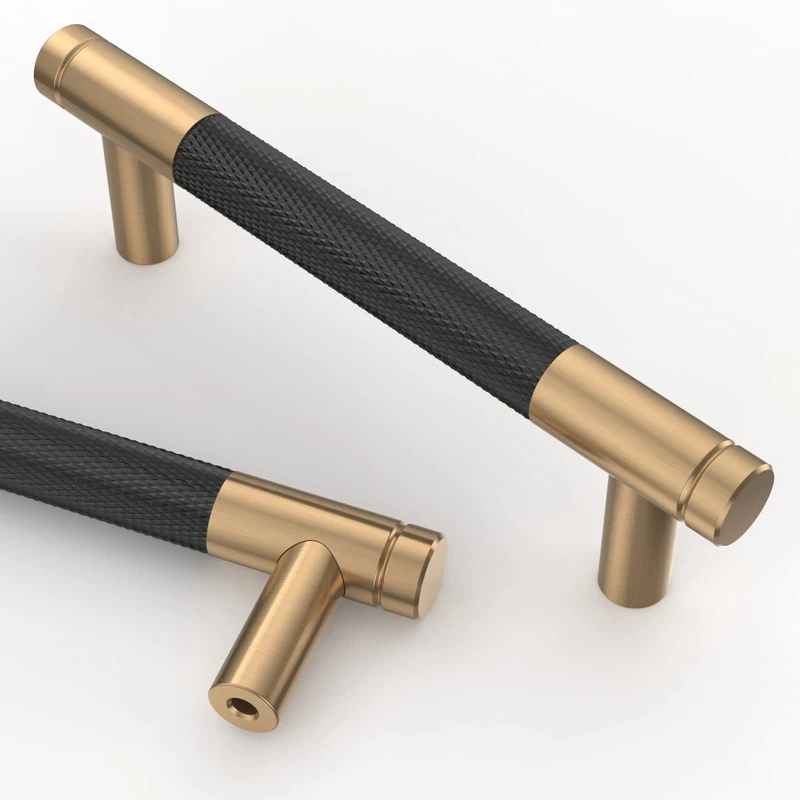 Asidrama 20 Pack 5 Inch(128mm) Matte Black and Champagne Bronze Cabinet Pulls Knurled Cabinet Handles Cupboard Handles Kitchen Cabinet Hardware for Cupboard Drawer Pulls