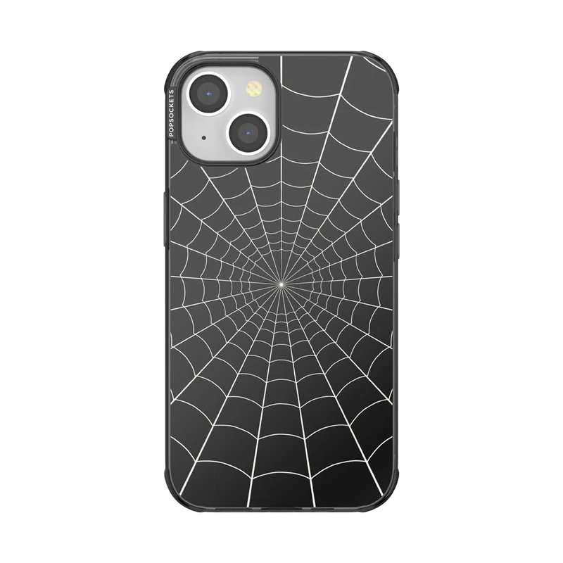 PopSockets iPhone 14 Case with Phone Grip and Slide Compatible with MagSafe, Phone Case for iPhone 14, Wireless Charging Compatible, Spiderman - Black Web