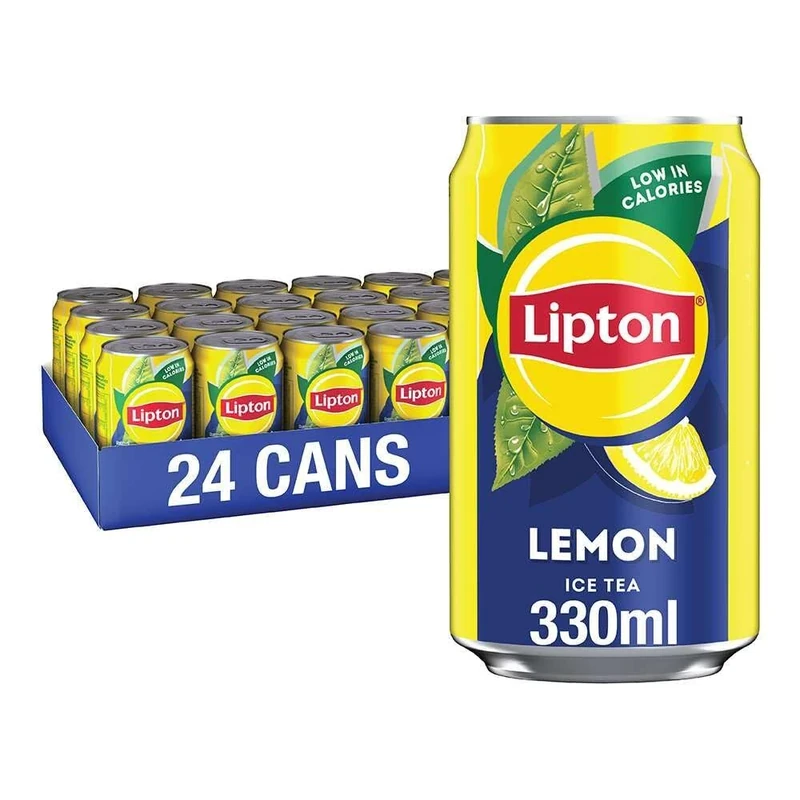 Lipton Lemon Ice Tea Can 330 ml (Pack of 24), low calorie soft drink, 100% black tea extract