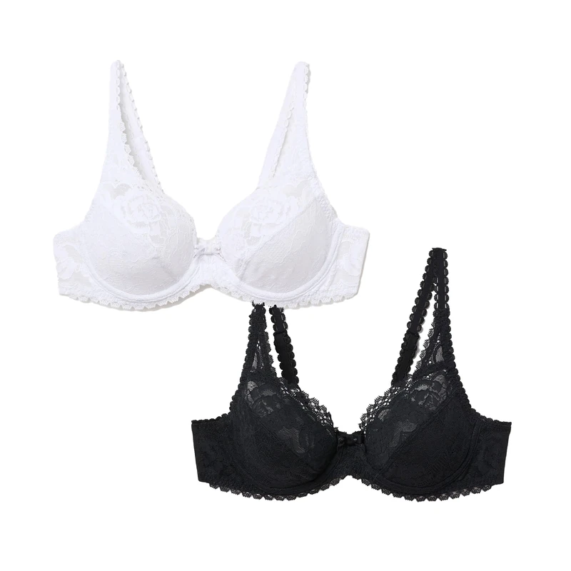 Playtex Bra New Flower Elegance Underwired Women x2, White/Black, 42DD
