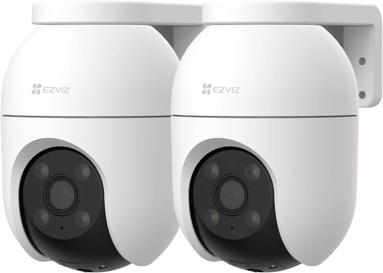 EZVIZ C8c (2 Pack) Wifi Outdoor Cameras Wired, 360° Pan Tilt, Support 512GB Card, No Monthly Fee, Human/Vehicle Detection, 1080P Colour Night Vision, Auto-Track, Wi-Fi CCTV Camera Systems (C8c 2MP)