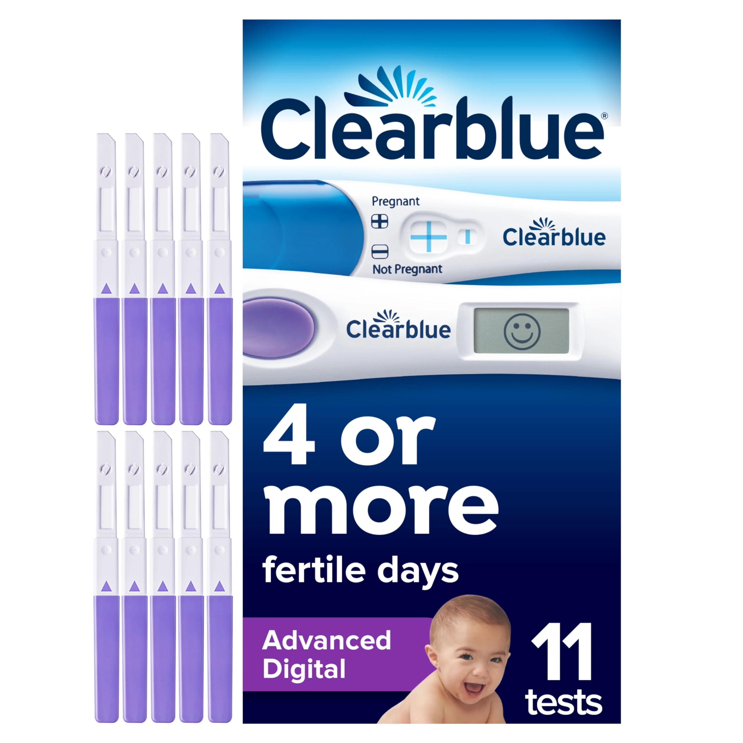 Clearblue Advanced Digital Ovulation & Pregnancy Test, Double Your Chances of Getting Pregnant. 10 Advanced Digital Ovulation Tests & 1 Rapid Detection Pregnancy Test, Try The Free Cycle Tracking App
