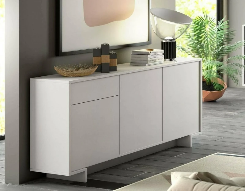 Dmora Holly Sideboard, Living Room Sideboard, Living Room Buffet with 3 Doors and 1 Drawer, 100% Made in Italy, 170 x 42 x 78 cm, White
