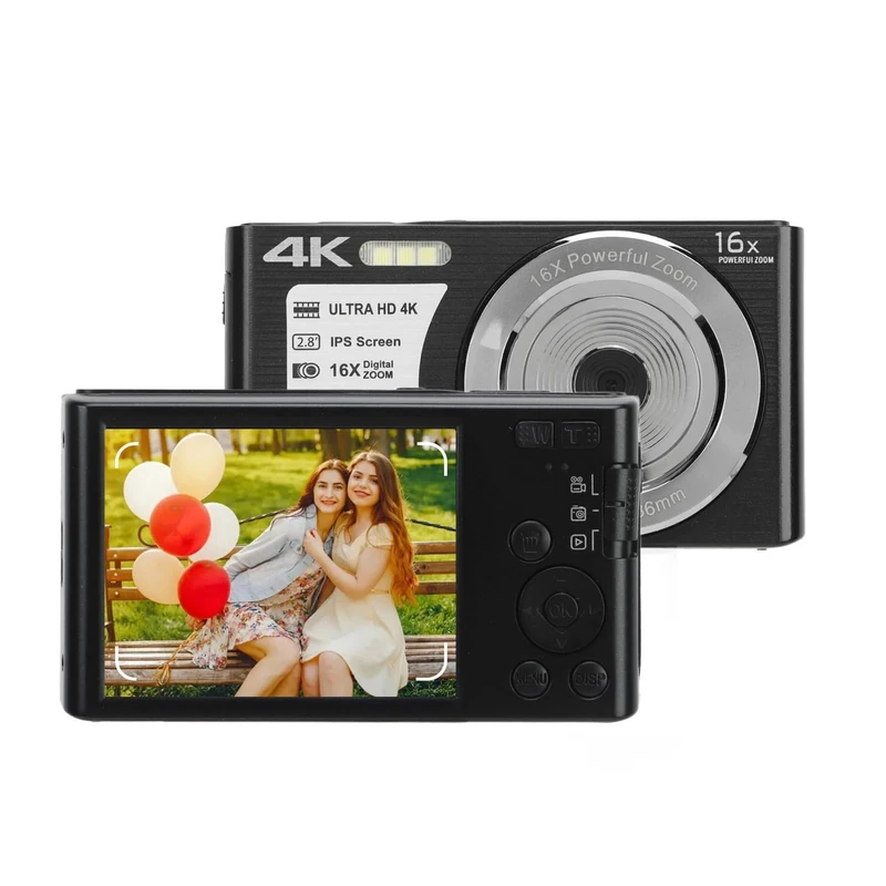 Digital Camera, FHD 48MP 4K Digital Point and Shoot Camera with 2.8in LCD Screen, 16X Digital Zoom, Anti Shake, Built In Fill Light, for Teens Beginners (Black)