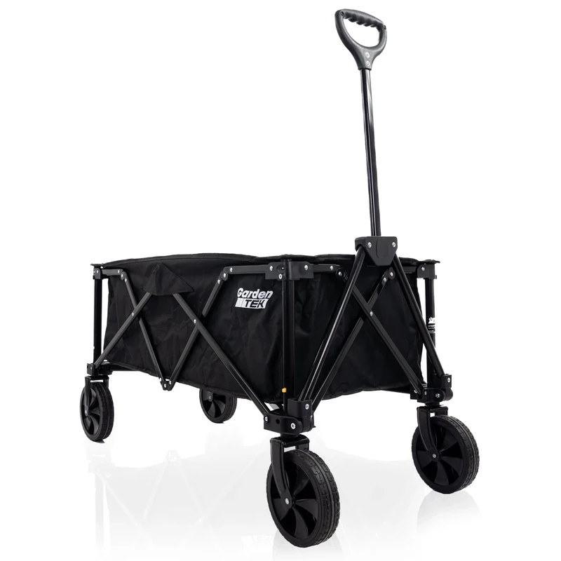GardenTek Garden Trolley on Wheels, Folding Cart Wagon for Festival Camping Garden Beach Shopping Outdoor, Lightweight (100kg load 135L Capatity)