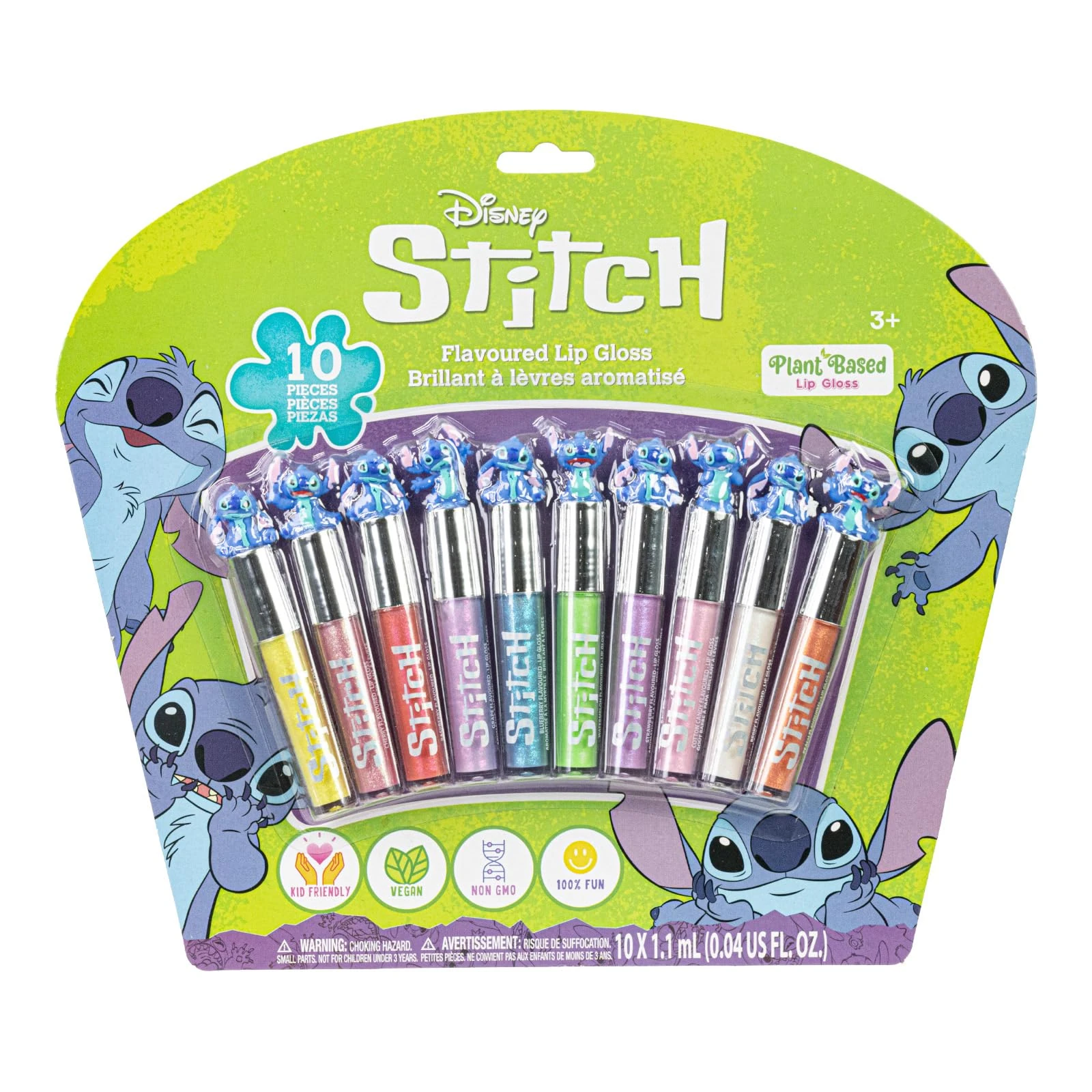 Stitch 10 Piece Plant Based Lip Gloss, Girls Party Favours, First Makeup Set for Girl, Perfect for Parties, Sleepovers and Birthday Gifts, Ages 3+, by Townley Girl