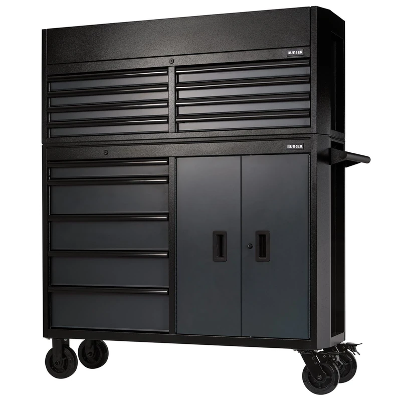 BUNKER 24256 Combined Roller Cabinet and Tool Chest, 13 Drawer, 52 Inch, Grey
