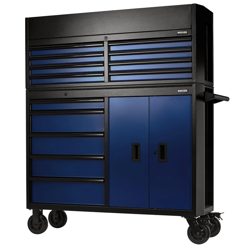 BUNKER 24254 Combined Roller Cabinet and Tool Chest, 13 Drawer, 52 Inch, Blue