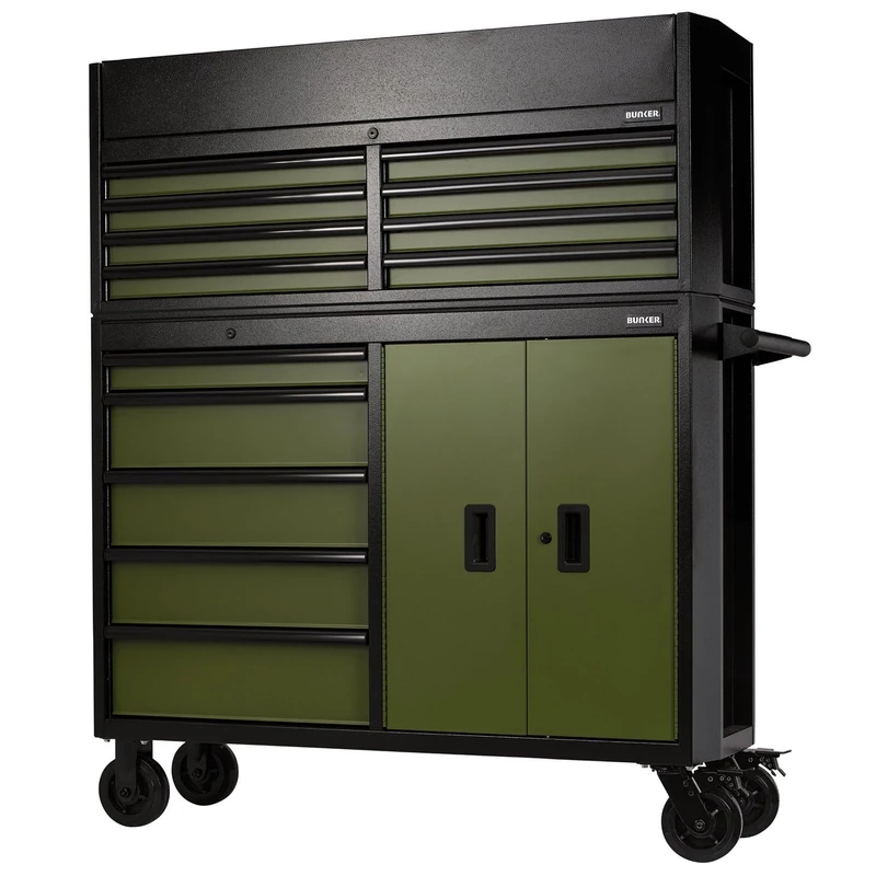 BUNKER 24255 Combined Roller Cabinet and Tool Chest, 13 Drawer, 52 Inch, Green