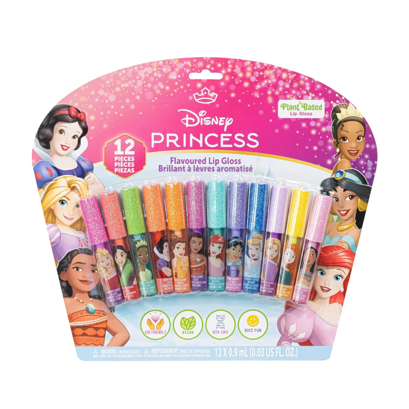 Disney Princess 12 Piece Plant Based Lip Gloss, Girls Party Favours, First Makeup Set for Girl, Perfect for Parties, Sleepovers and Birthday Gifts, Ages 3+, by Townley Girl