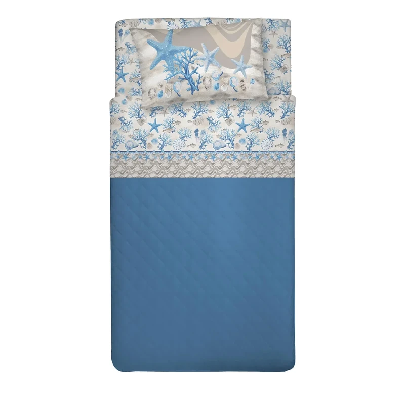 PENSIERI DELICATI 100% Cotton Double Bed Set, 120 x 200 cm, Complete with Bottom Sheet, Top and 1 Pillowcase, Made in Italy, Blue Navy Pattern