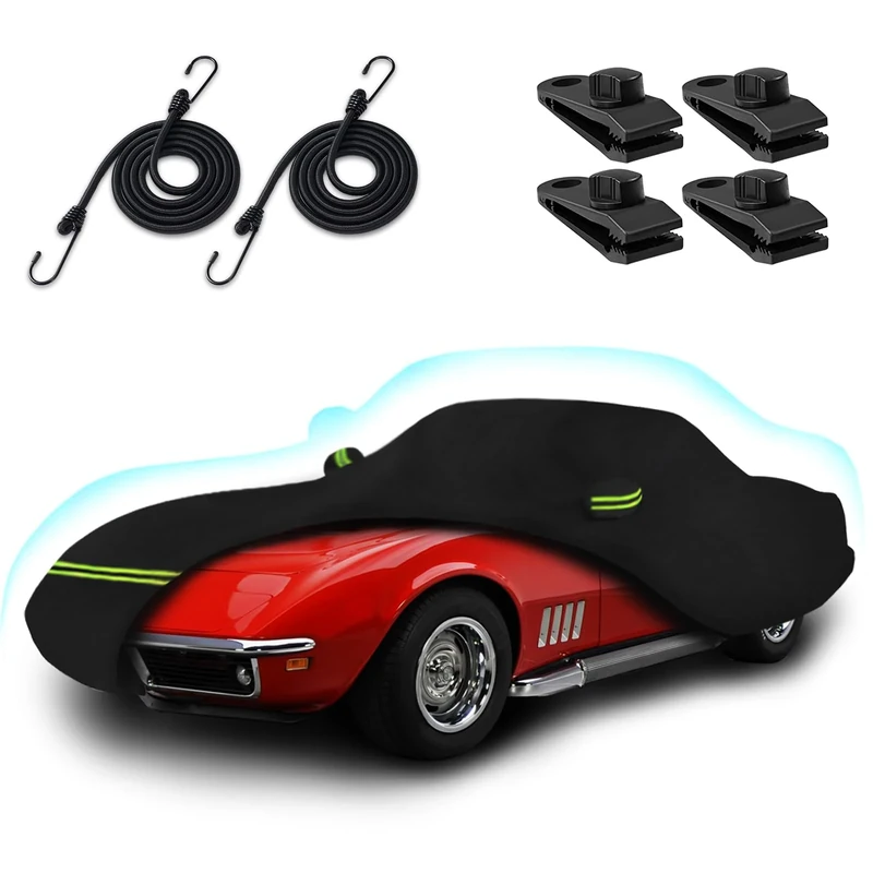 Car Covers for 1968-1982 Corvette C3, 6 Layers 210T Waterproof All Weather Sun UV Rain Snow Outdoor Windproof Full C3 Car Cover with Cotton Lining & Door Zipper-Black