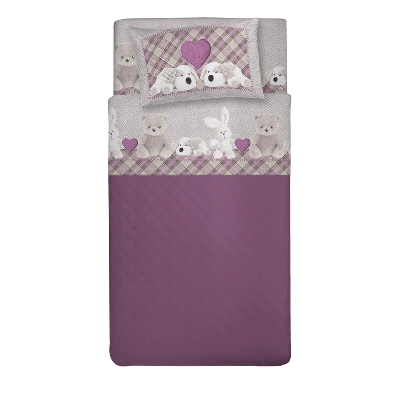 PENSIERI DELICATI 100% Cotton Double Bed Set, 120 x 200 cm, Complete with Bottom Sheet, Top and 1 Pillowcase, Made in Italy, Pink Plush Design