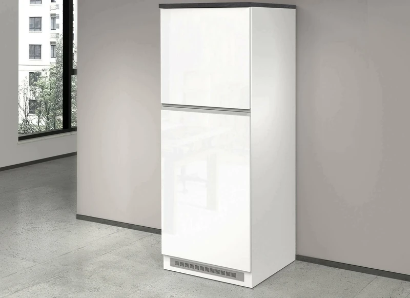 Dmora Pliny Kitchen Pantry, Multi-Purpose Cabinet, Fridge Cabinet with 2 Doors, 100% Made in Italy, 60 x 60 x 165 cm, Glossy White and Slate, Length 60 cm