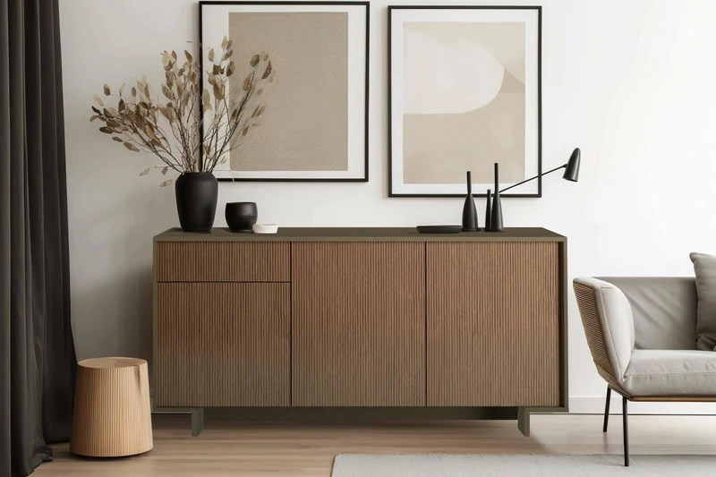 Dmora Holly Sideboard, Living Room Sideboard, Living Room Buffet with 3 Doors and 1 Drawer, 100% Made in Italy, 170 x 42 x 78 cm, Brown and Walnut, Melamine Panel 18 mm