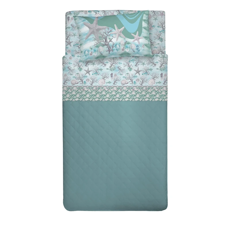 PENSIERI DELICATI Single Bed Set, 100% Cotton, Single Bed Sheet Set, 90 x 200 cm, Including Bottom Sheet, Top Sheet and 1 Pillow Case, Made in Italy, Green Navy Pattern