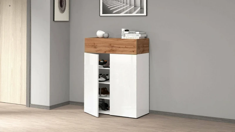 Dmora Oliviero Shoe Rack, Space-Saving Shoe Rack with 3 Doors, Multifunctional Entrance Cabinet, 76 x 38 x 100 cm, White and Oak
