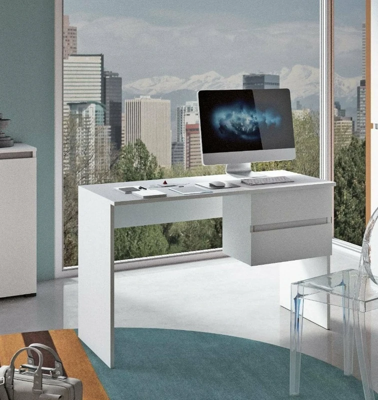 Dmora Carpino Desk, Linear Desk with 2 Drawers, Multipurpose and Space-Saving Study Table, 100% Made in Italy, 110 x 53 x 76 cm, White