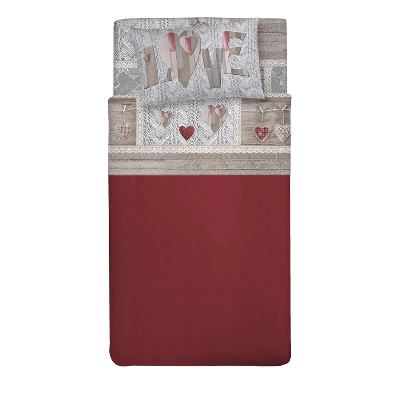 PENSIERI DELICATI Complete Bed Set, Cotton, Shabby in Love Red, King Single