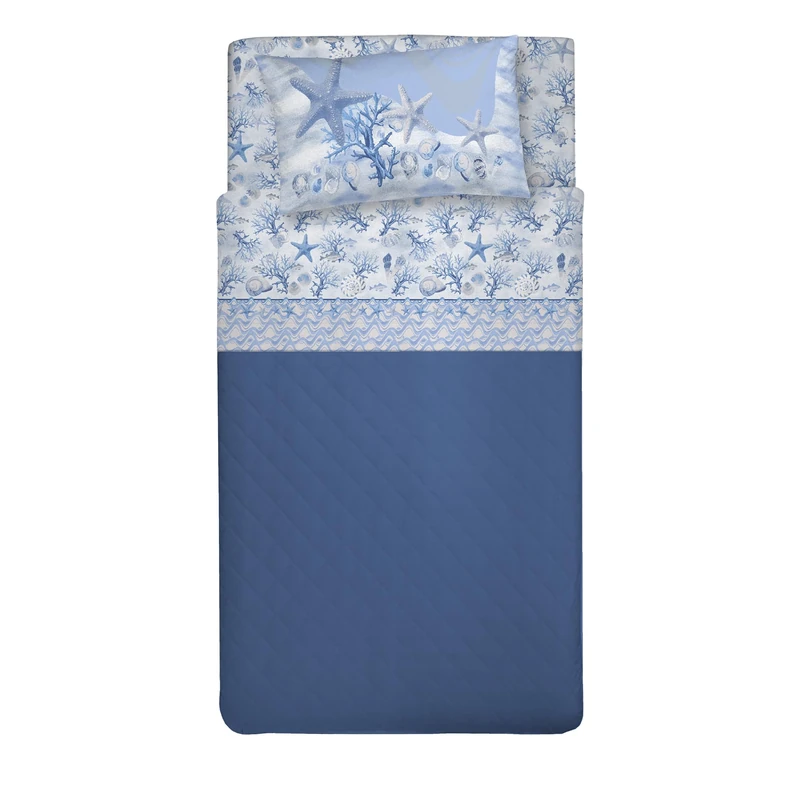 PENSIERI DELICATI Single Bed Set, 100% Cotton, Single Bed Sheet Set, 90 x 200 cm, Including Bottom Sheet, Top Sheet and 1 Pillow Case, Made in Italy, Navy Blue Pattern