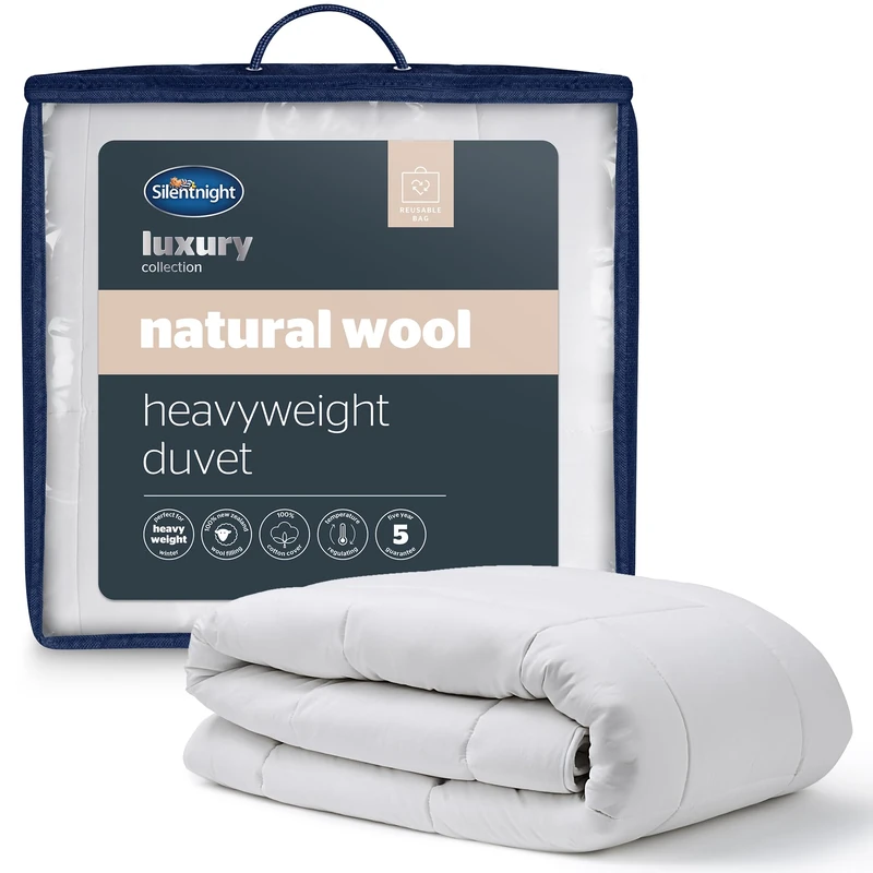 Silentnight Natural Wool Heavyweight King Duvet - Luxury Temperature Regulating Heavyweight Autumn Winter Duvet Quilt with Breathable Cotton Cover - King