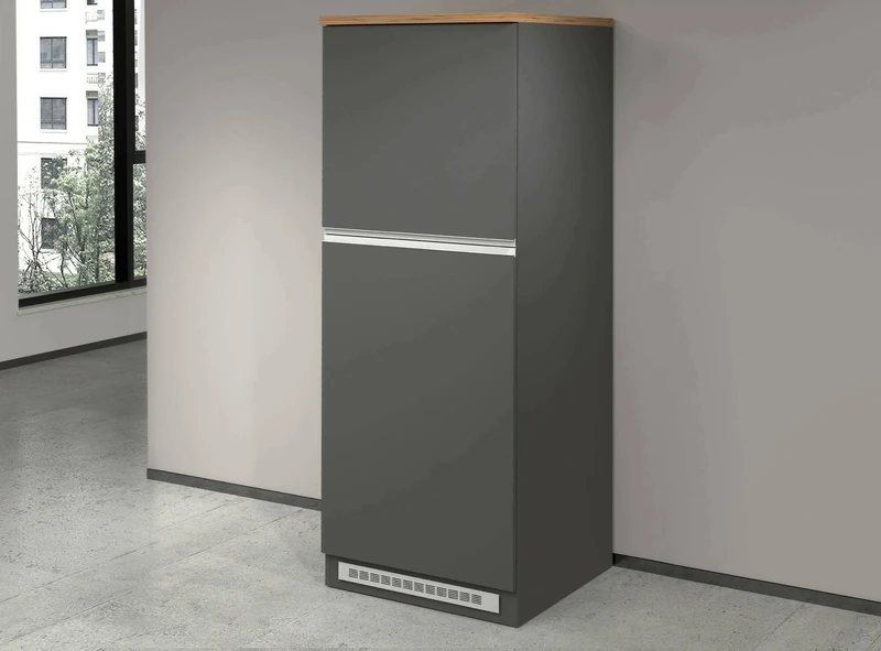 Dmora Pliny Kitchen Pantry, Multi-Purpose Cabinet, Fridge Cabinet with 2 Doors, 100% Made in Italy, 60 x 60 x 165 cm, Anthracite and Oak, Length 60 cm