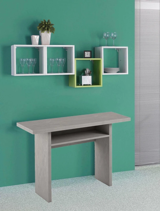 Dmora Lavanda Dining Table with Book Opening, Extendible Multi-Purpose Console, 100% Made in Italy, 120 x 70 x 75 cm, Concrete