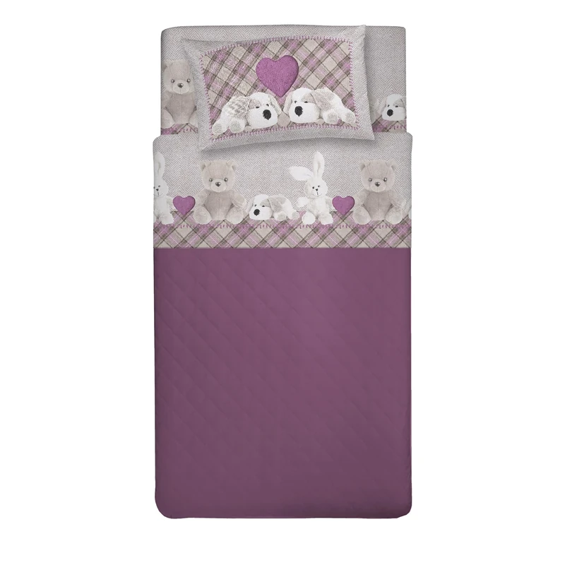 PENSIERI DELICATI Single Bed Set, 100% Cotton, Single Bed Sheet Set, 90 x 200 cm, Including Bottom Sheet, Top Sheet and 1 Pillow Case, Made in Italy, Pink Plush Design