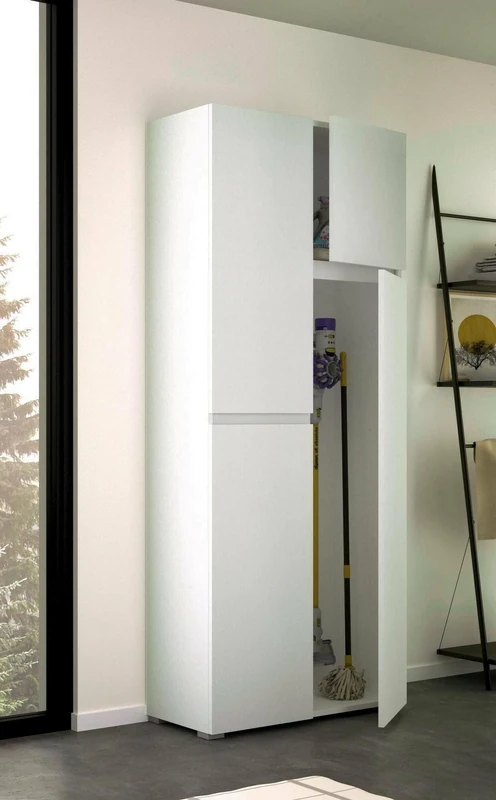 Dmora Camelia Large Multi-Purpose Wardrobe with 4 Doors, Shoe Cabinet, Space-Saving Wardrobe, 100% Made in Italy, 80 x 37 x 195 cm, White