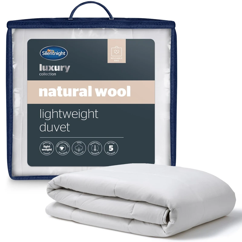 Silentnight Natural Wool Lightweight Super King Duvet - Luxury Temperature Regulating Lightweight Spring Summer Duvet Quilt with Breathable Cotton Cover - Super King