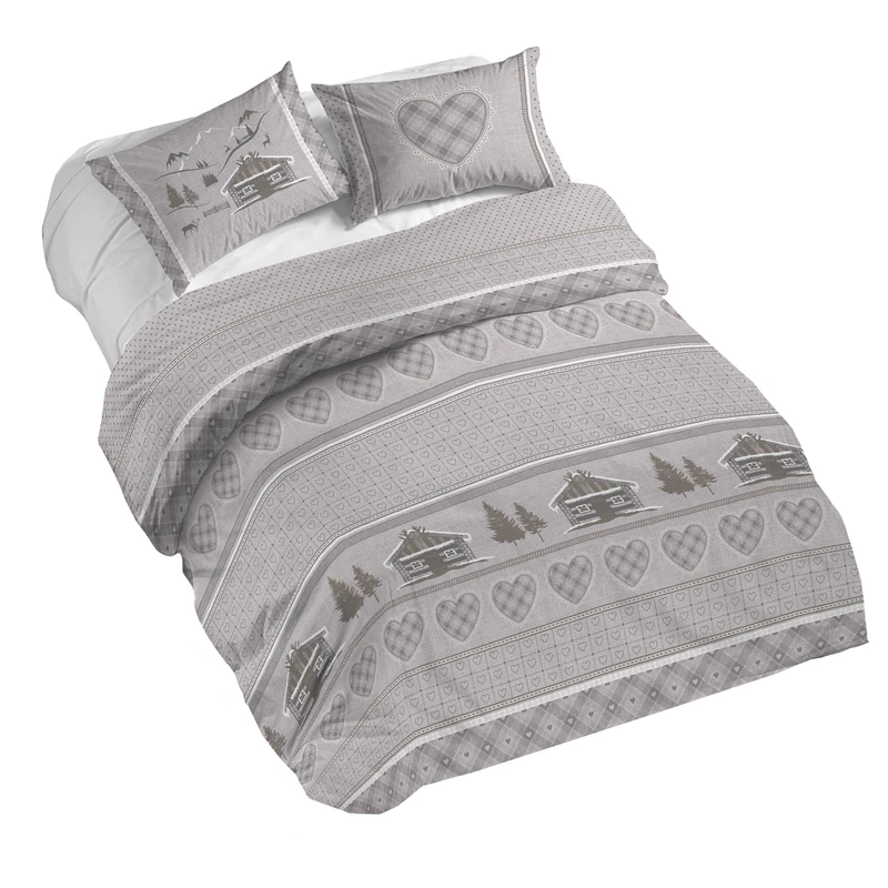 PENSIERI DELICATI 100% Cotton Double Duvet Cover Set, Complete with 250 x 200 cm Sleeping Bag and 2 Pillowcases 52 x 82 cm, Made in Italy, Duvet Cover Machine Washable At 40 Degrees, Chalet Design