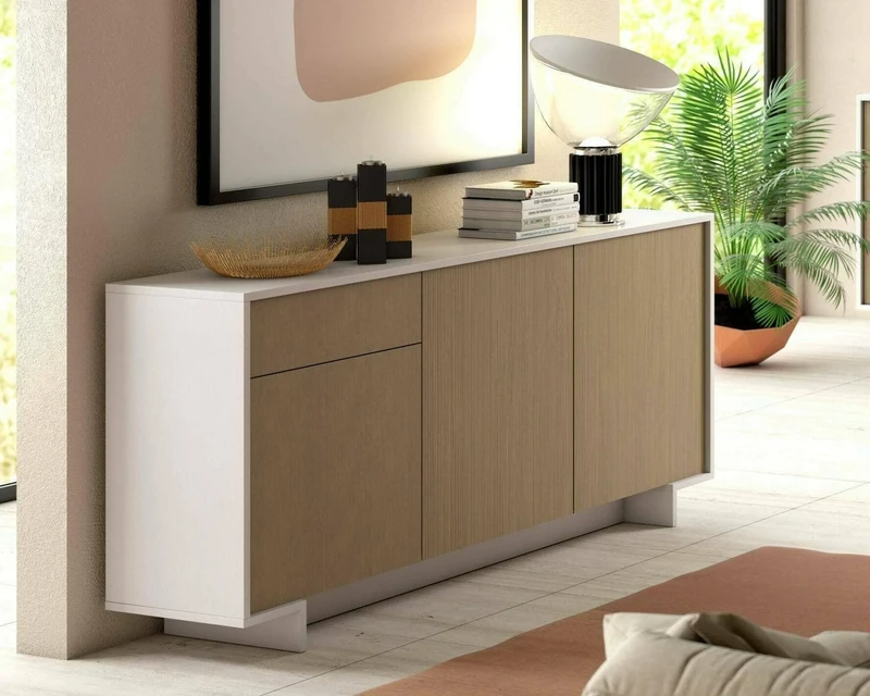 Dmora Holly Sideboard, Living Room Sideboard, Buffet for Living Room with 3 Doors and 1 Drawer, 100% Made in Italy, 170 x 42 x 78 cm, White and Oak