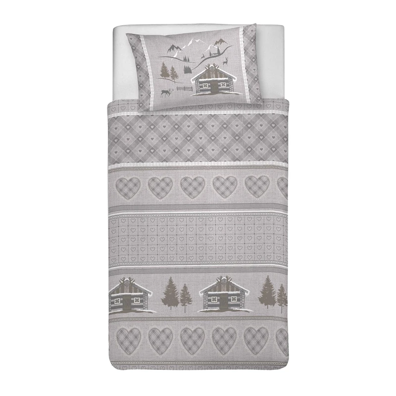 PENSIERI DELICATI Duvet Cover, Cotton, Beige Chalets, Single