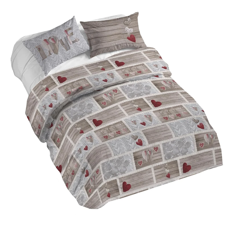 PENSIERI DELICATI Duvet Cover, Cotton, Shabby in Love Red, Queen-Size Bed